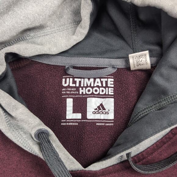 Adidas Sweater Adult Large Red Gray Ultimate Hoodie Athleisure Pullover Outdoor - Picture 2 of 6